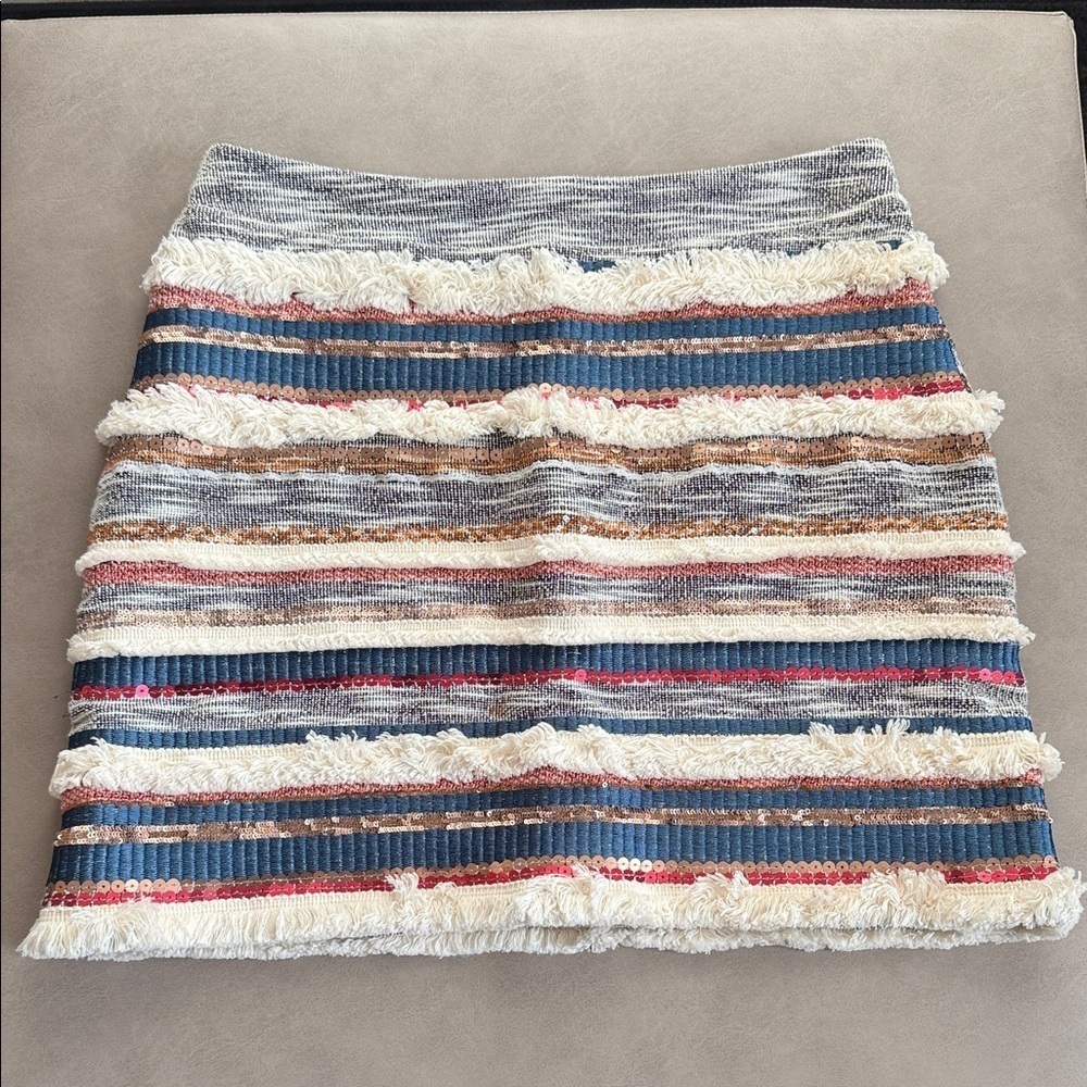 Anthropologie Textured Sequins Striped Mini Skirt